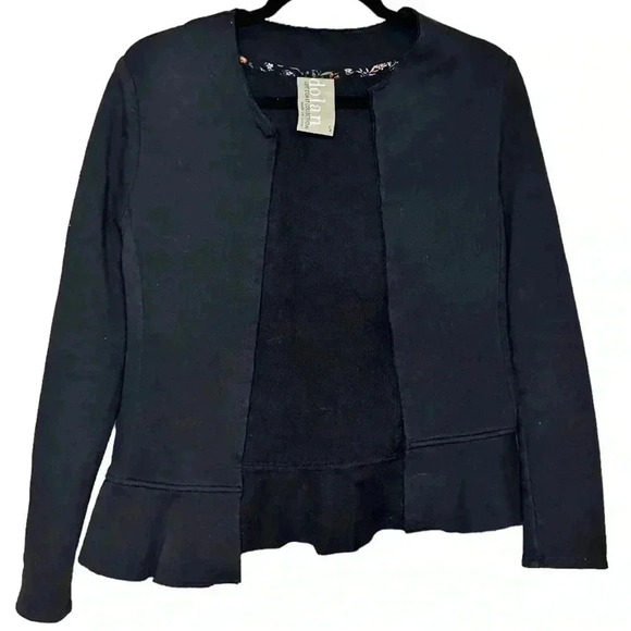 Dolan Left Coast Open Front Peplum Unstructured Blazer Size S Knit Black Anthro - Picture 2 of 6